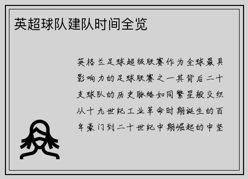 英超球队建队时间全览